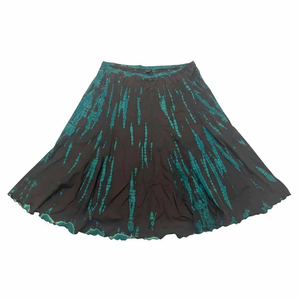 Karen Kane A-Line Flare MIDI Skirt $88 1X Teal & Black Tie Dye Made in USA